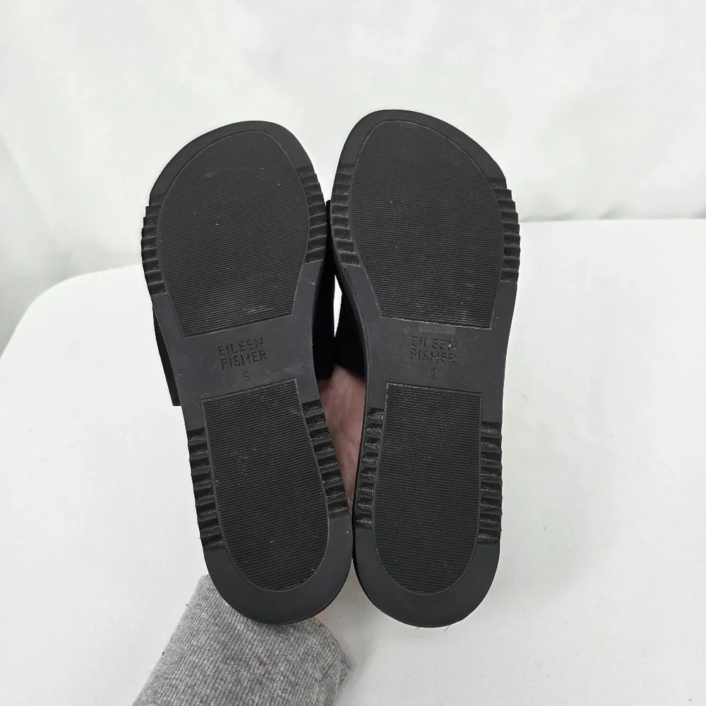 Eileen Fisher Touch Tumbled Nubuck Leather Flatform Sandal sz 9